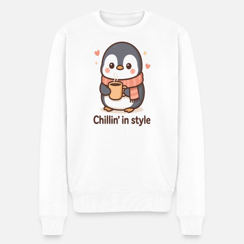 Pingouin mignon avec du café - Pull Premium bio Homme - blanc