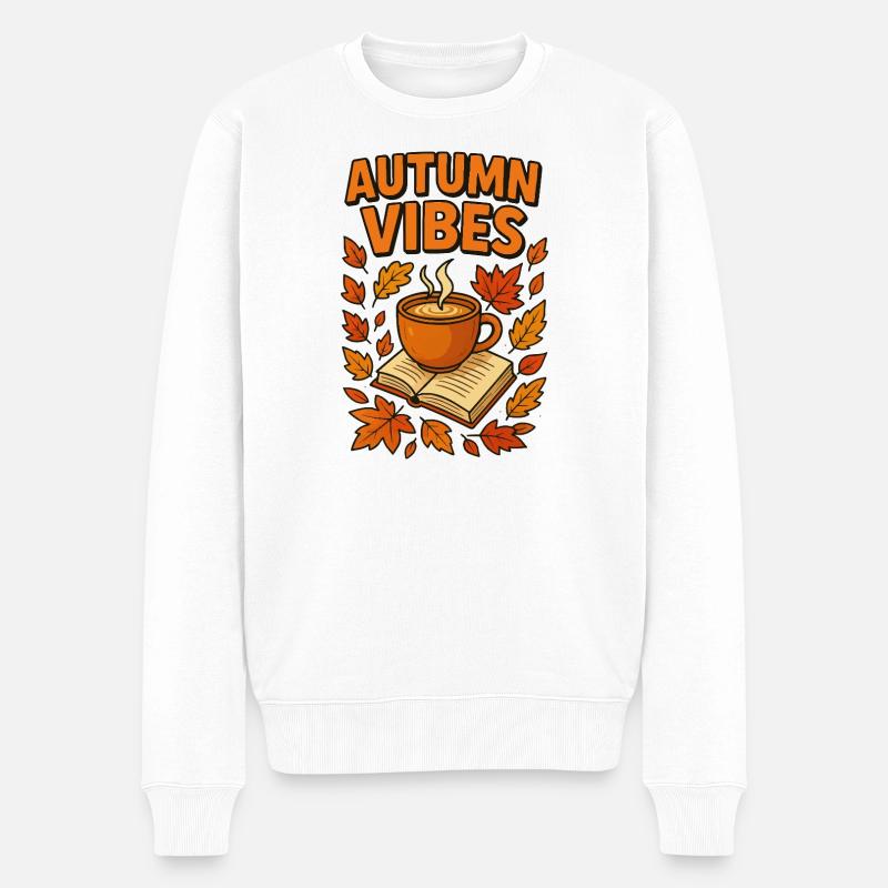 Ambiance automnale café et livre - Pull Premium bio Homme - blanc
