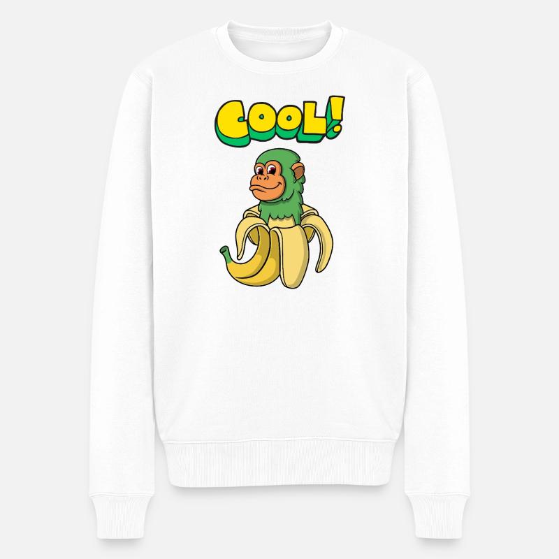Affe in Banane in Farben - Männer Premium Bio Pullover - Weiß