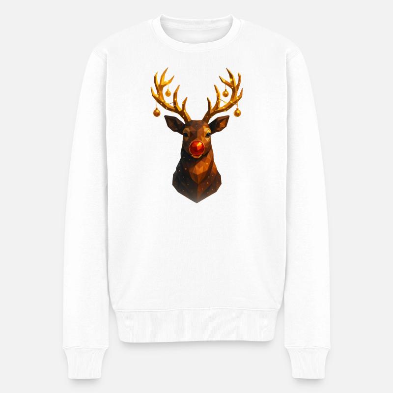 Weihnachten Rentier Low Poly - Männer Premium Bio Pullover - Weiß