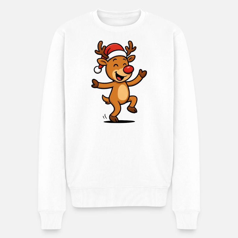 Reh mit Santa Hut - Männer Premium Bio Pullover - Weiß