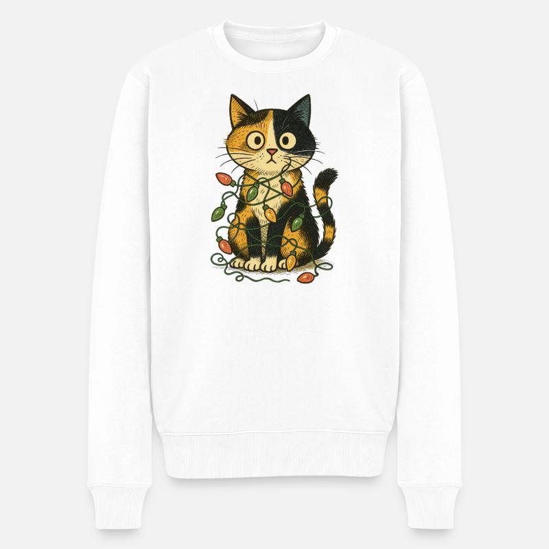 Chat dans les lumières de Noël - Pull Premium bio Homme - blanc