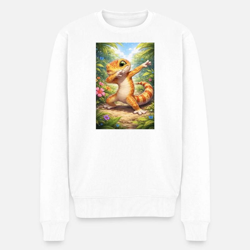 Gecko tropical de style dabbinging - Pull Premium bio Homme - blanc