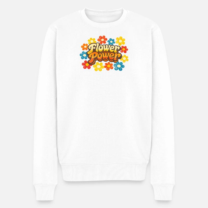 Flower Power Retro - Männer Premium Bio Pullover - Weiß