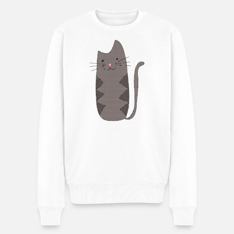 Zickzackkatze Grau Geometrisch - Männer Premium Bio Pullover - Weiß