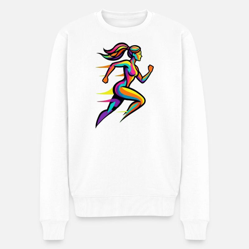 Bunte Regenbogenrennfrau - Männer Premium Bio Pullover - Weiß