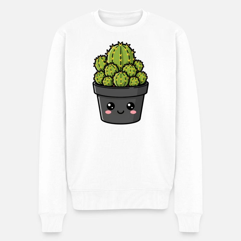 Kawaii-Kaktus-Topfgarten - Männer Premium Bio Pullover - Weiß