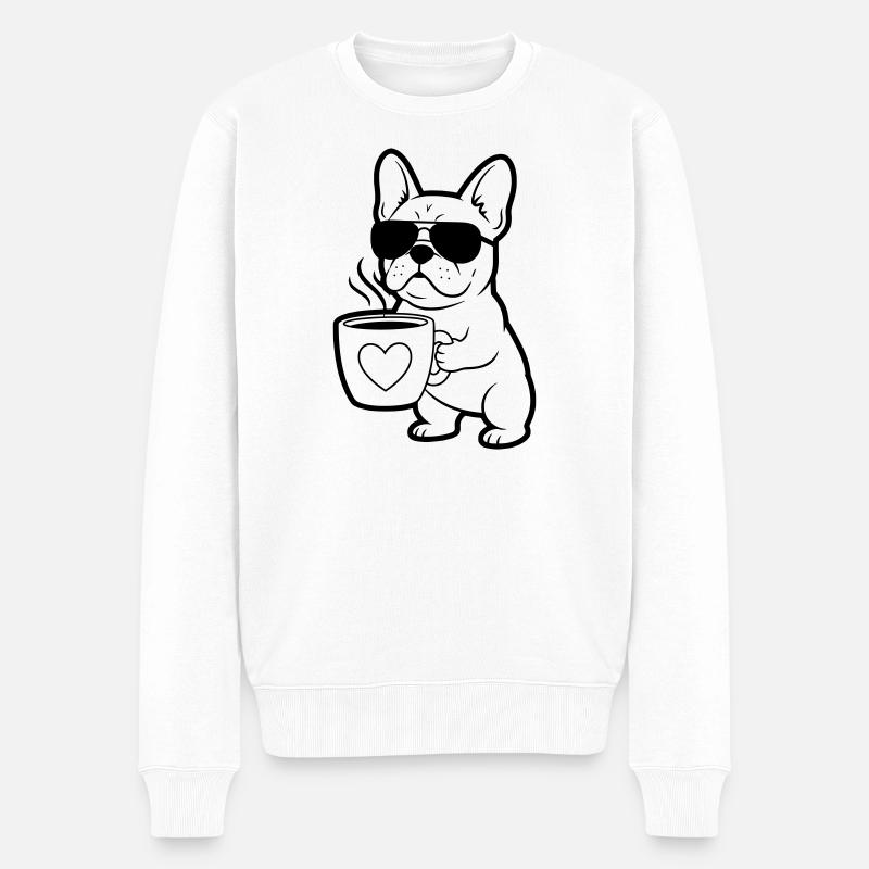 Frenchie Hund Kaffee Outline - Männer Premium Bio Pullover - Weiß