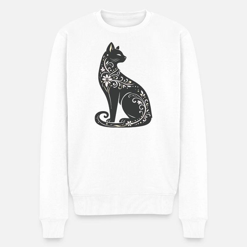 Night Cat Élégance Florale - Pull Premium bio Homme - blanc