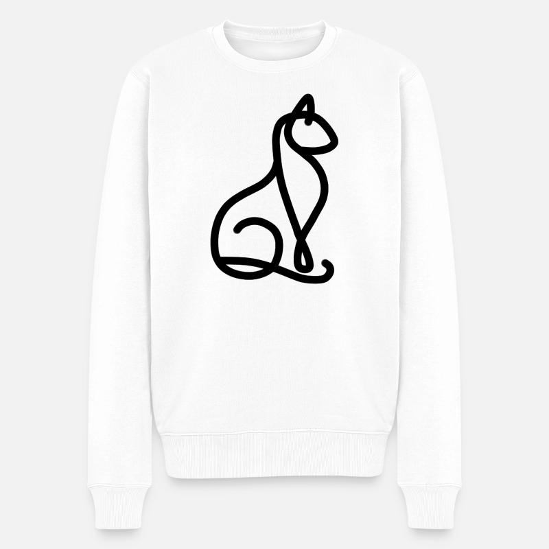 Minimalistische Katze - Männer Premium Bio Pullover - Weiß