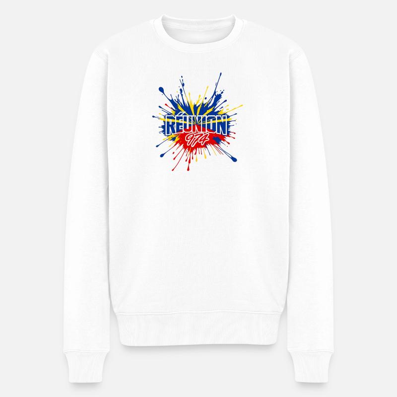 Splash Flag Reunion 974 - Männer Premium Bio Pullover - Weiß