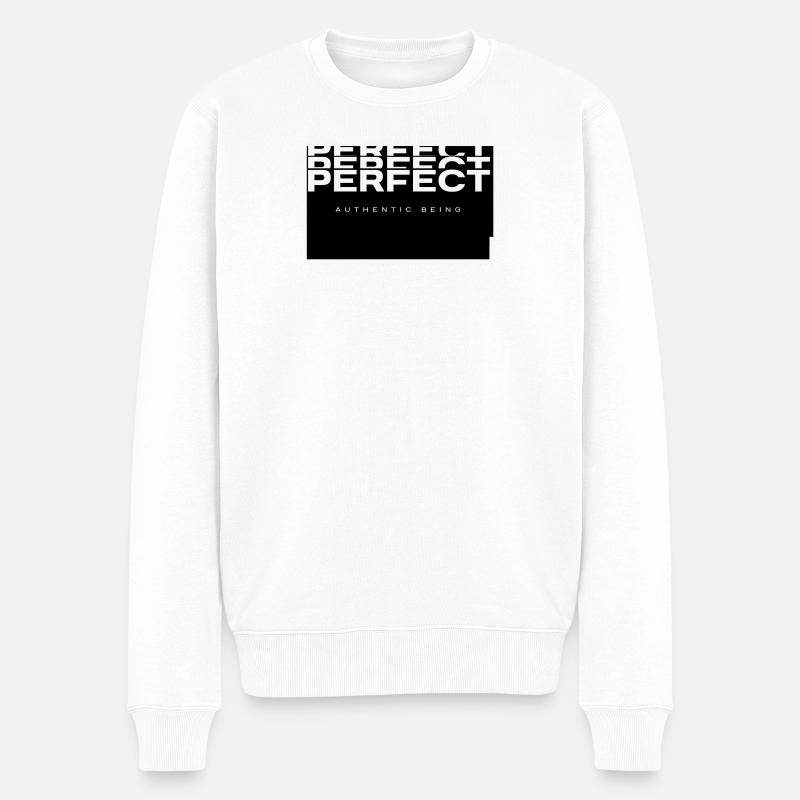 Perfect Identity Bold Typografie - Männer Premium Bio Pullover - Weiß