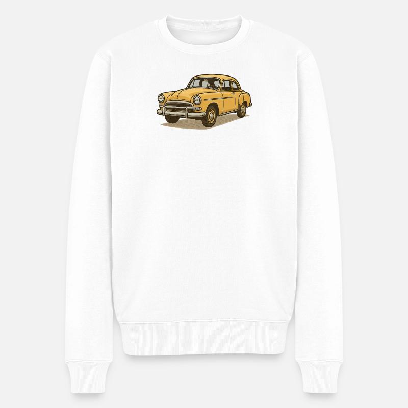 Gelber Vintage Wagen Illustration - Männer Premium Bio Pullover - Weiß