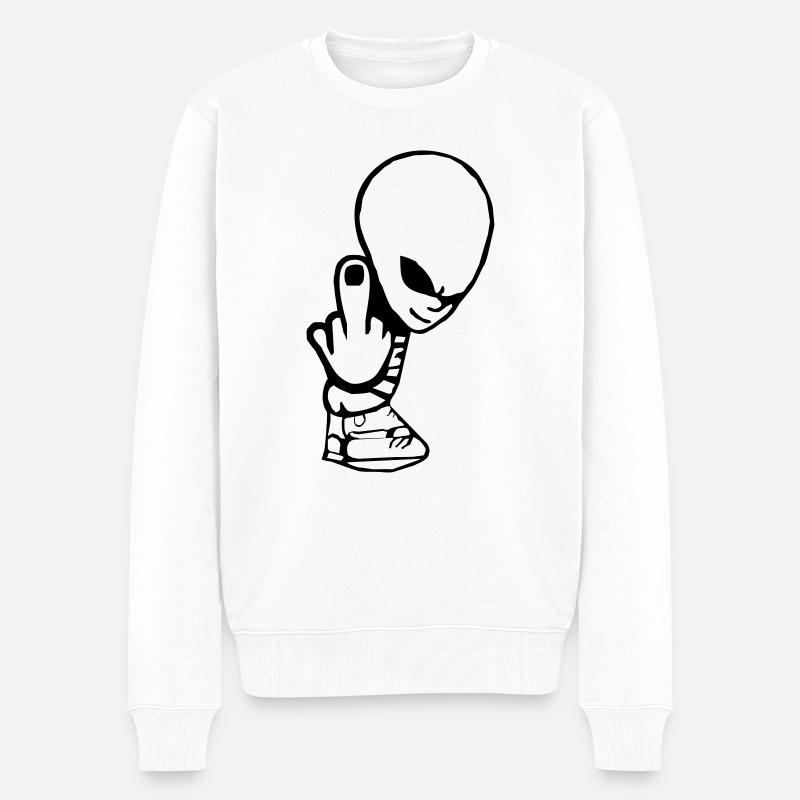 Alien Mittelfinger (D00122) - Pull Premium bio Homme - blanc