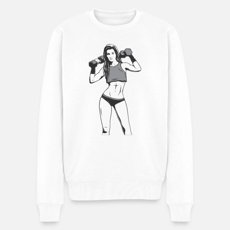 Frau Fitnessstudio - Männer Premium Bio Pullover - Weiß