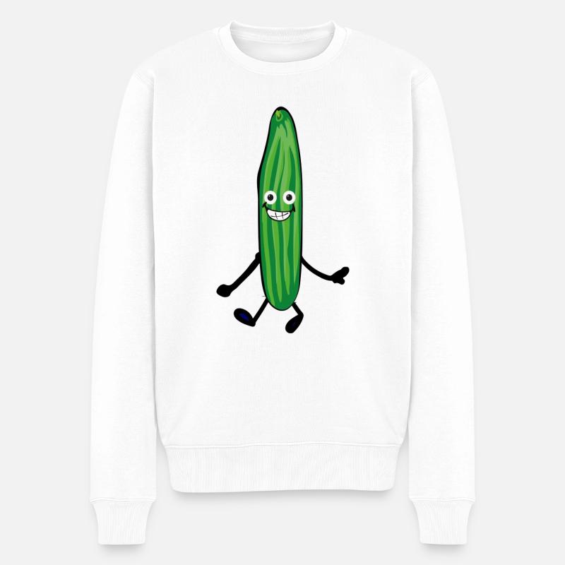 happy gurke,gurke, comic,fröhlich, salatgurke - Männer Premium Bio Pullover - Weiß