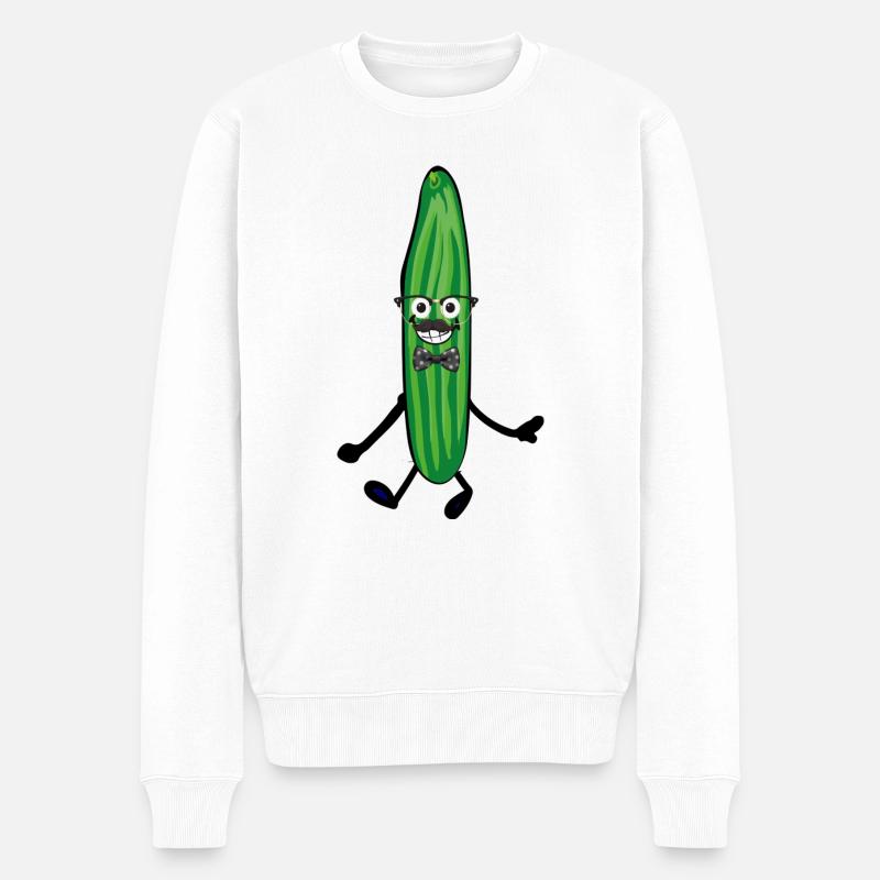 happy gurke,gurke, comic,fröhlich,nerd - Männer Premium Bio Pullover - Weiß