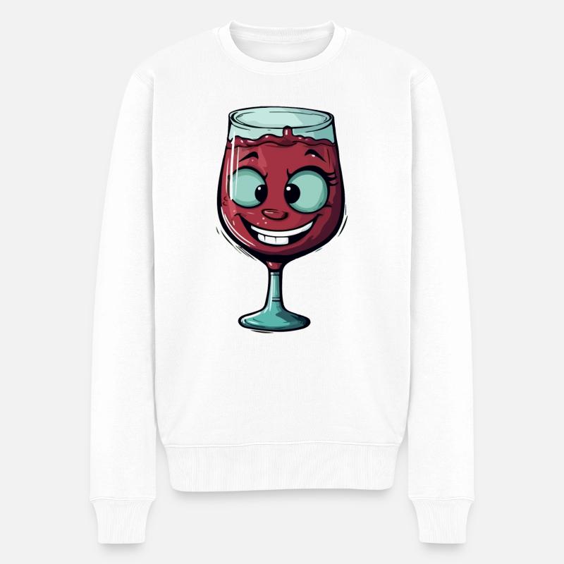 Glückliches Glas Wein - Männer Premium Bio Pullover - Weiß