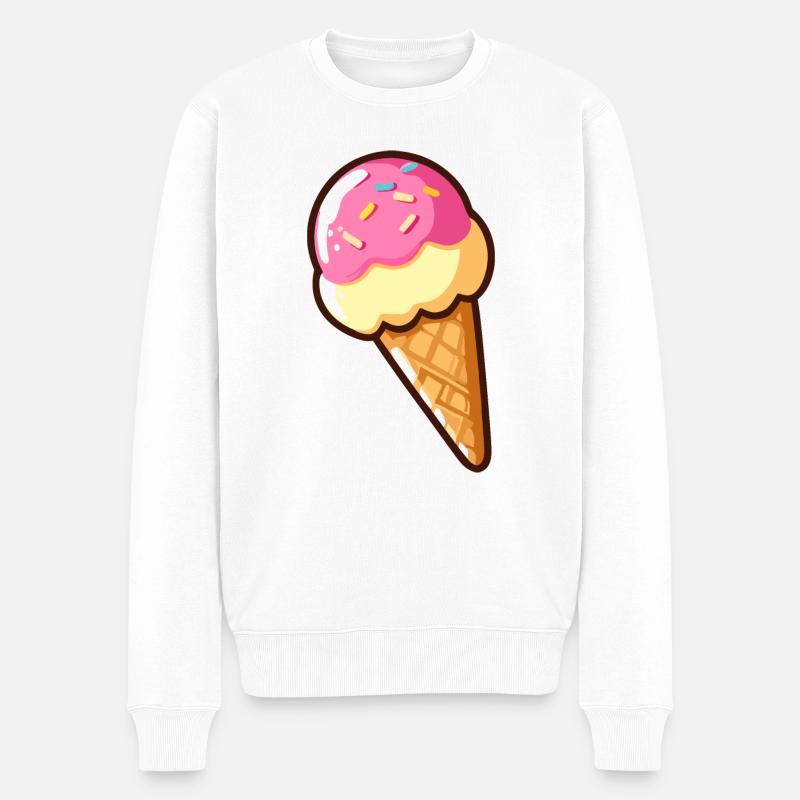 Erdbeer-Vanille-Eis - Männer Premium Bio Pullover - Weiß