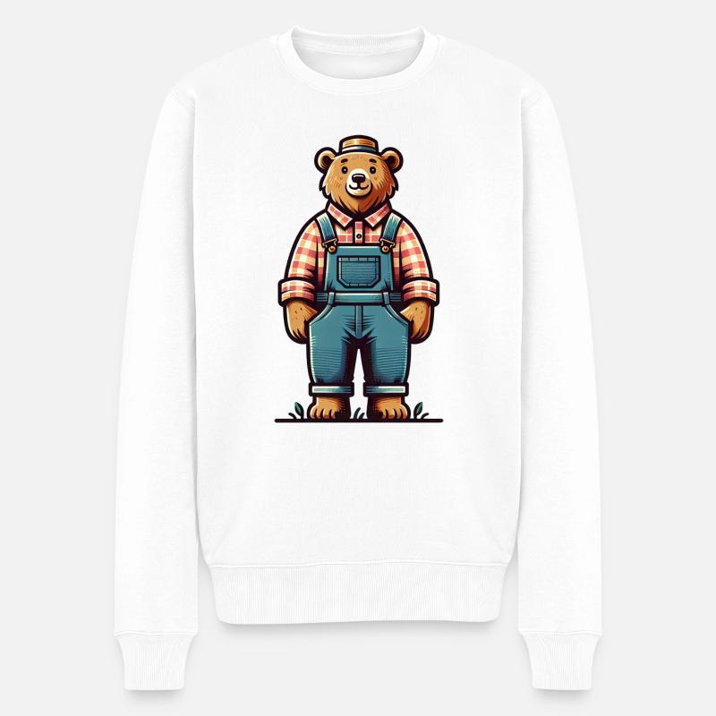 Cute Bear Farmer - Männer Premium Bio Pullover - Weiß