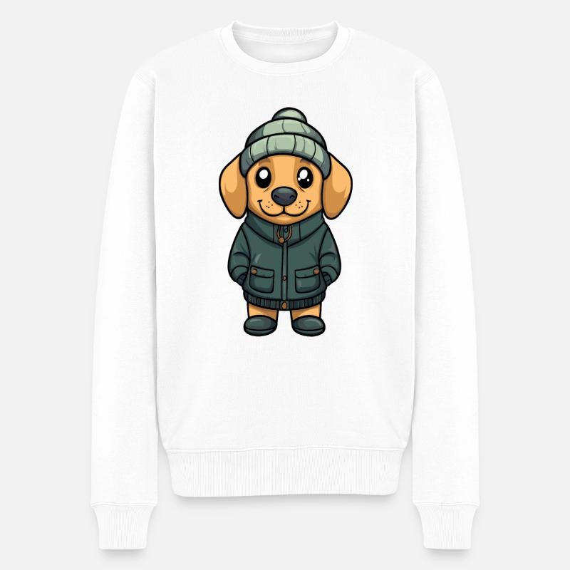 Labrador Hund Cartoon - Männer Premium Bio Pullover - Weiß