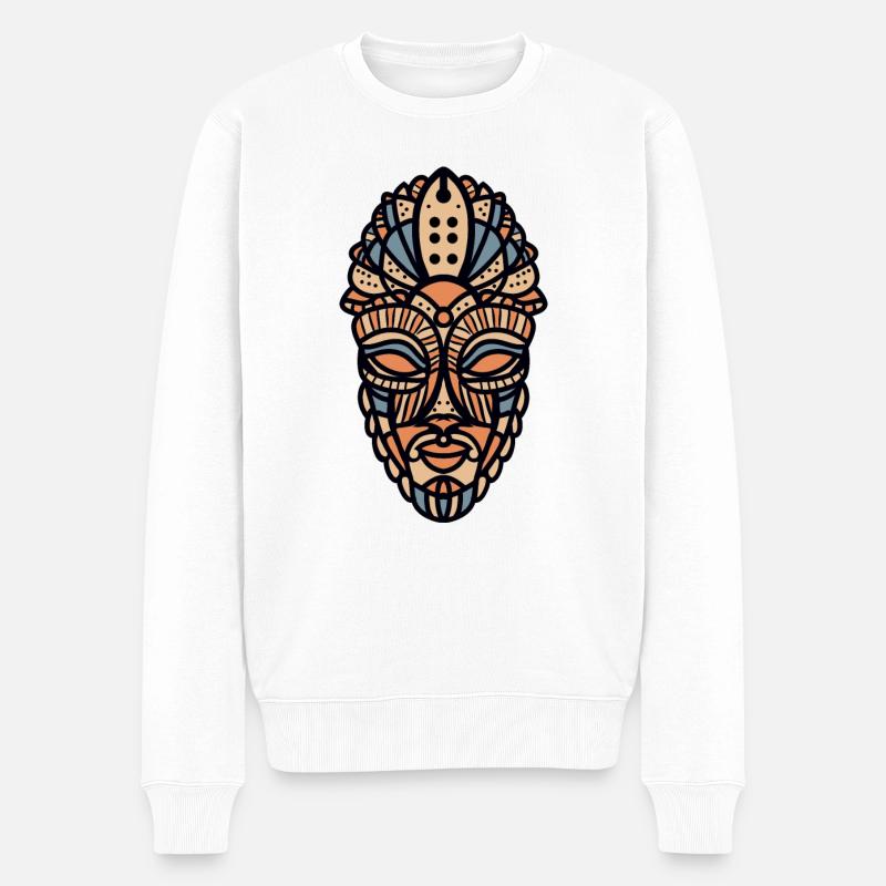Afrikanische Maske - Männer Premium Bio Pullover - Weiß