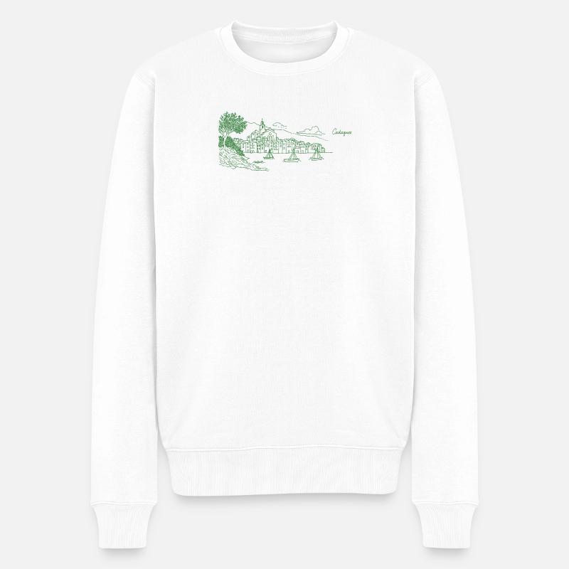 Village côtier vert, Cadaques - Pull Premium bio Homme - blanc