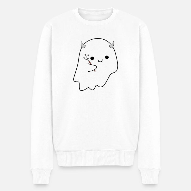 Halloween fantôme à cornes mignon - Pull Premium bio Homme - blanc