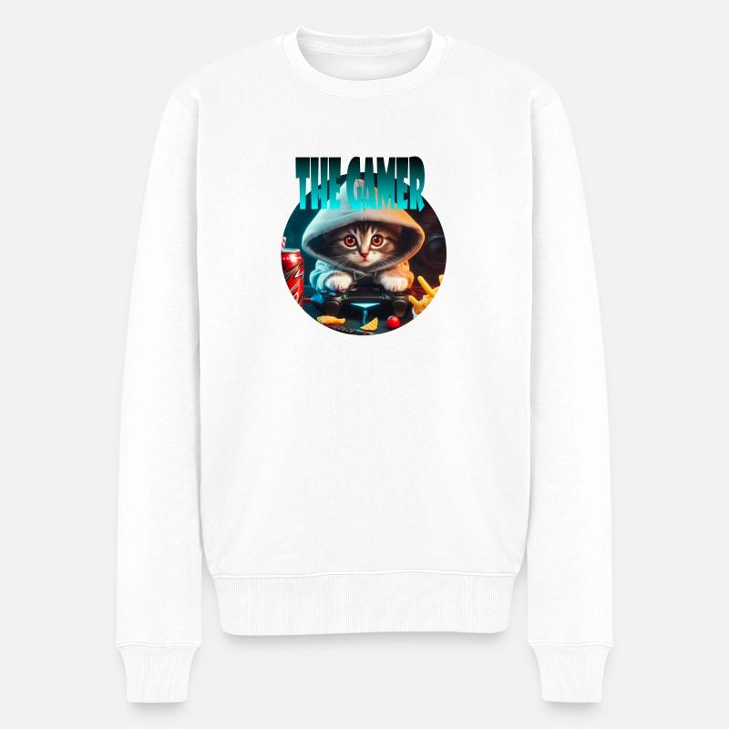 Chat Gamer - Pull Premium bio Homme - blanc