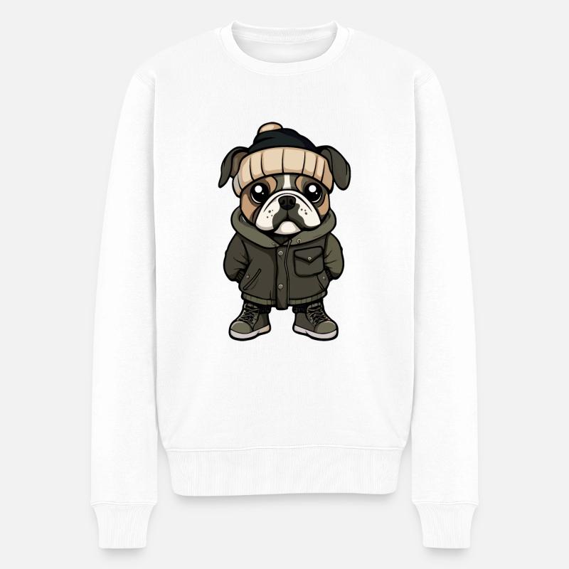 Bouledogue Chien Hiver - Pull Premium bio Homme - blanc