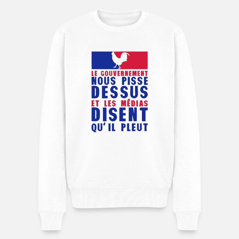 gouvernement pisse dessus media pleut - Pull Premium bio Homme - blanc
