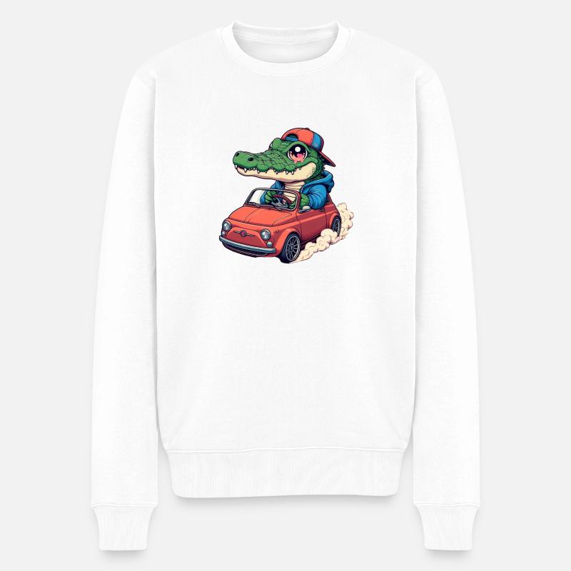 Krokodil-Auto - Männer Premium Bio Pullover - Weiß