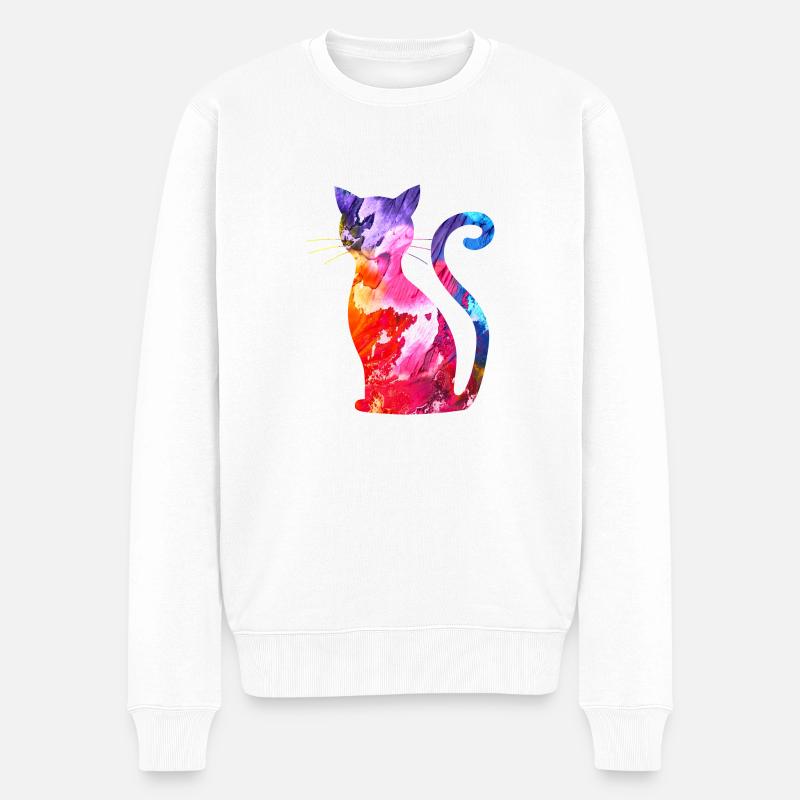 Katze - Männer Premium Bio Pullover - Weiß
