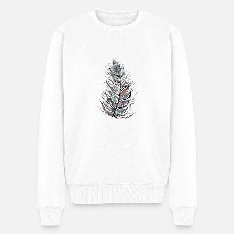zentangle plume coloré no three - Pull Premium bio Homme - blanc