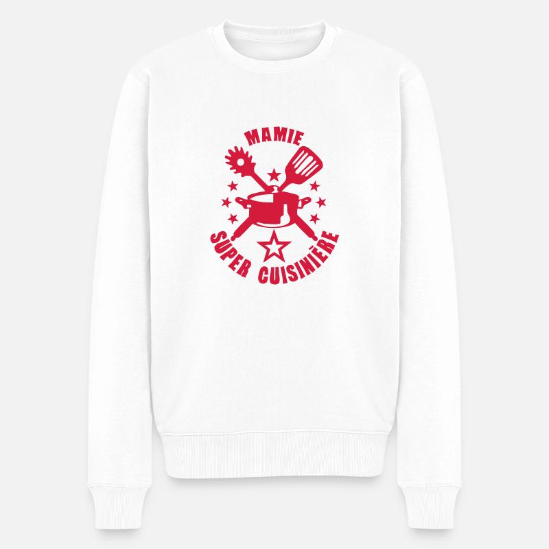 Super-Oma-Herd Utensil Logo - Männer Premium Bio Pullover - Weiß