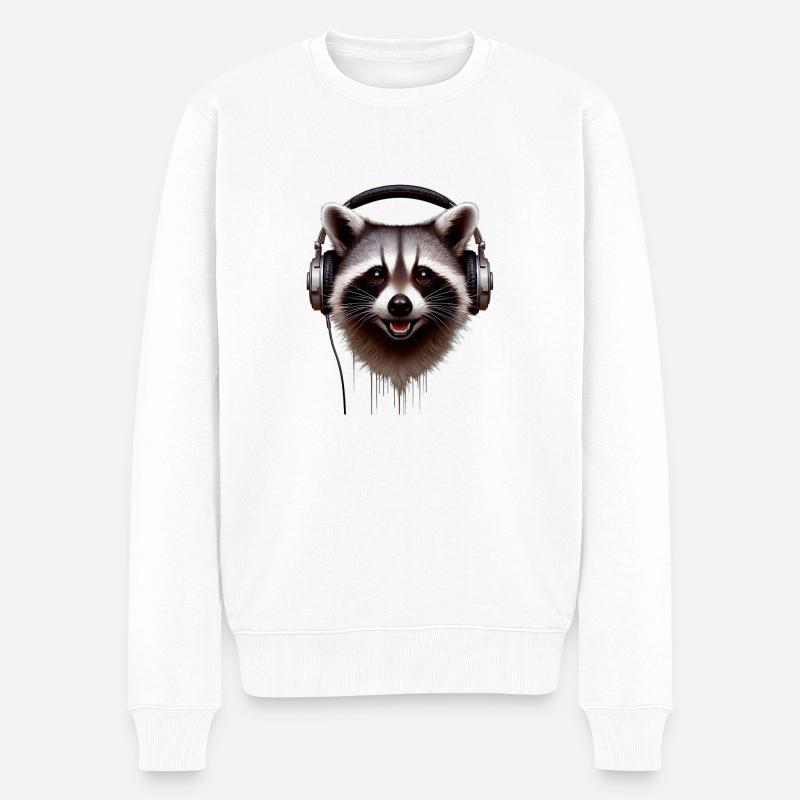 Waschbär mit Kopfhörern - Männer Premium Bio Pullover - Weiß