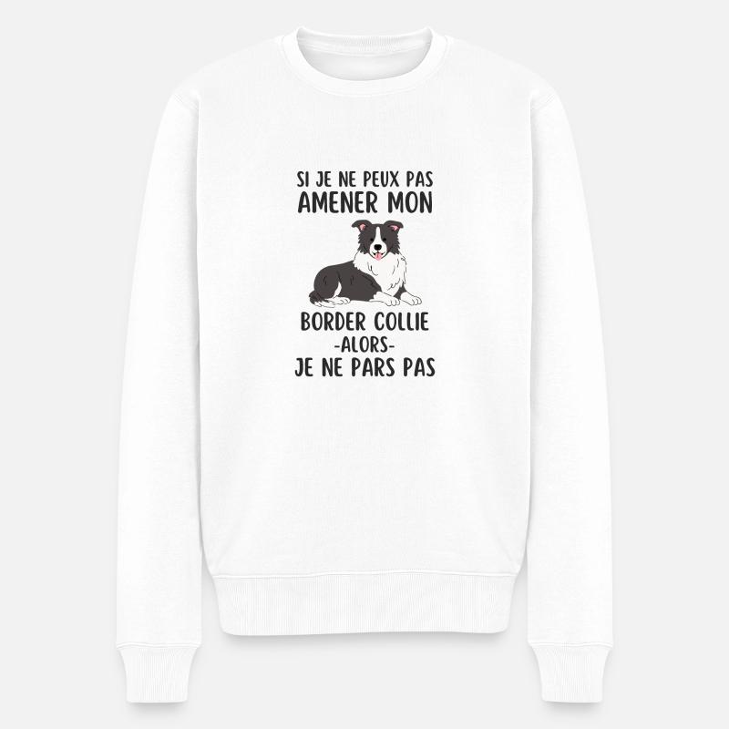 Chien berger border collie - Pull Premium bio Homme - blanc