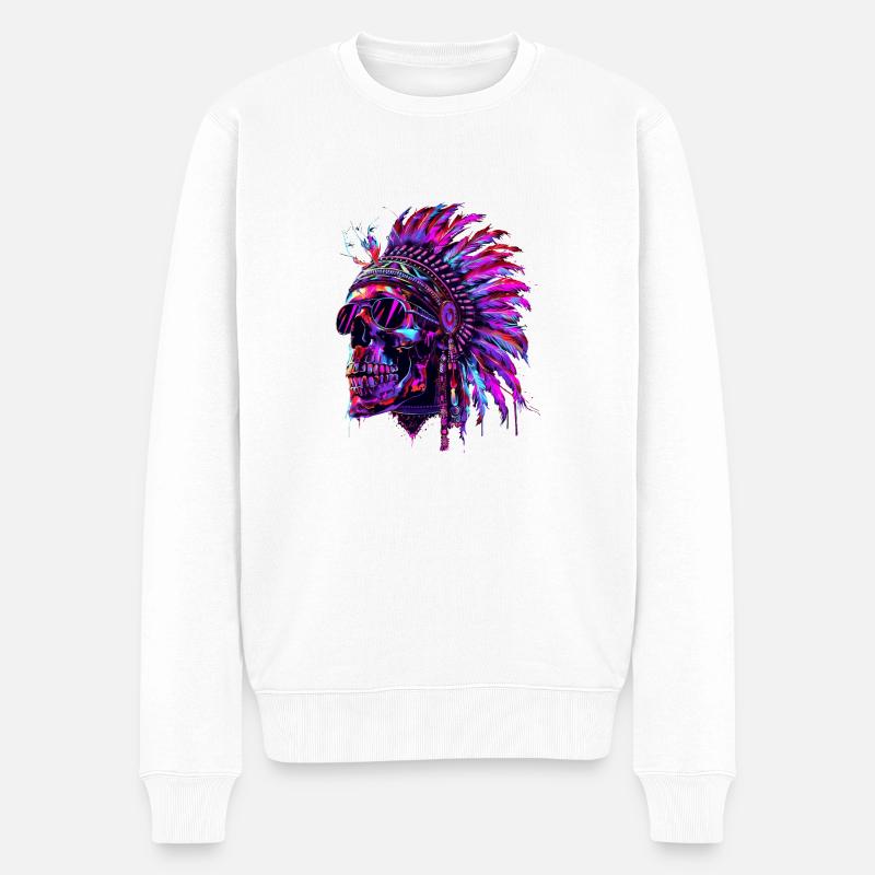 Crâne indien Amérindien - Pull Premium bio Homme - blanc