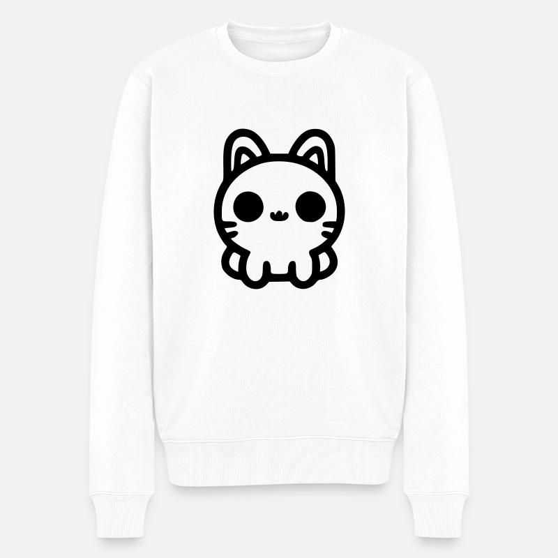 Niedliche Katze sitzt - Männer Premium Bio Pullover - Weiß