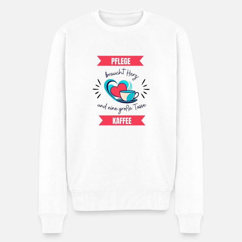 Pflege braucht Herz - Männer Premium Bio Pullover - Weiß