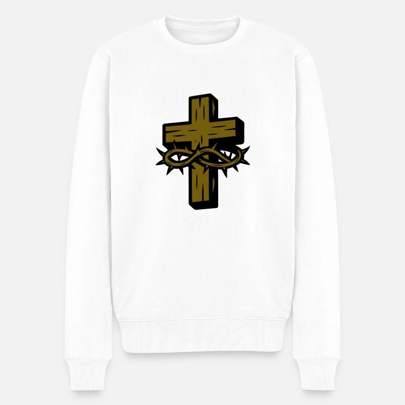 Croix Couronne d’épines Symbole - Pull Premium bio Homme - blanc