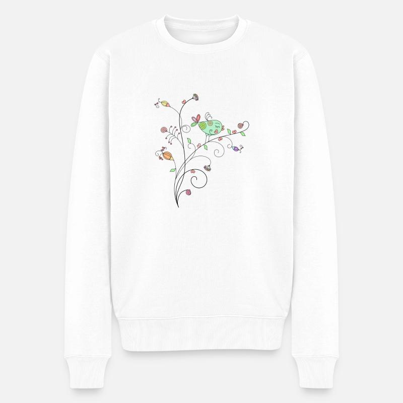 Oiseau Floral branch design - Pull Premium bio Homme - blanc