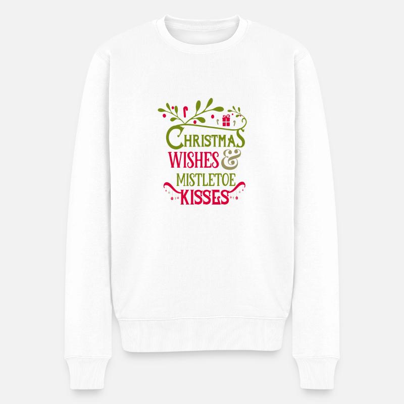 Christmas wishes and mistletoe kisses - Männer Premium Bio Pullover - Weiß
