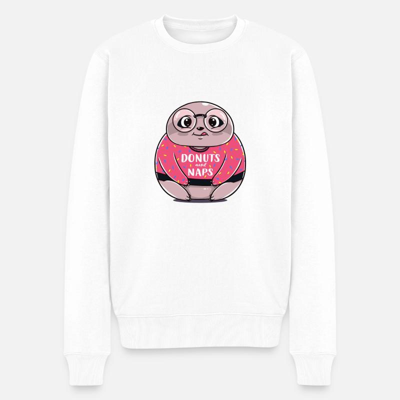 Faultier Donut Schlaf lustig Geschenk Geburtstag - Männer Premium Bio Pullover - Weiß