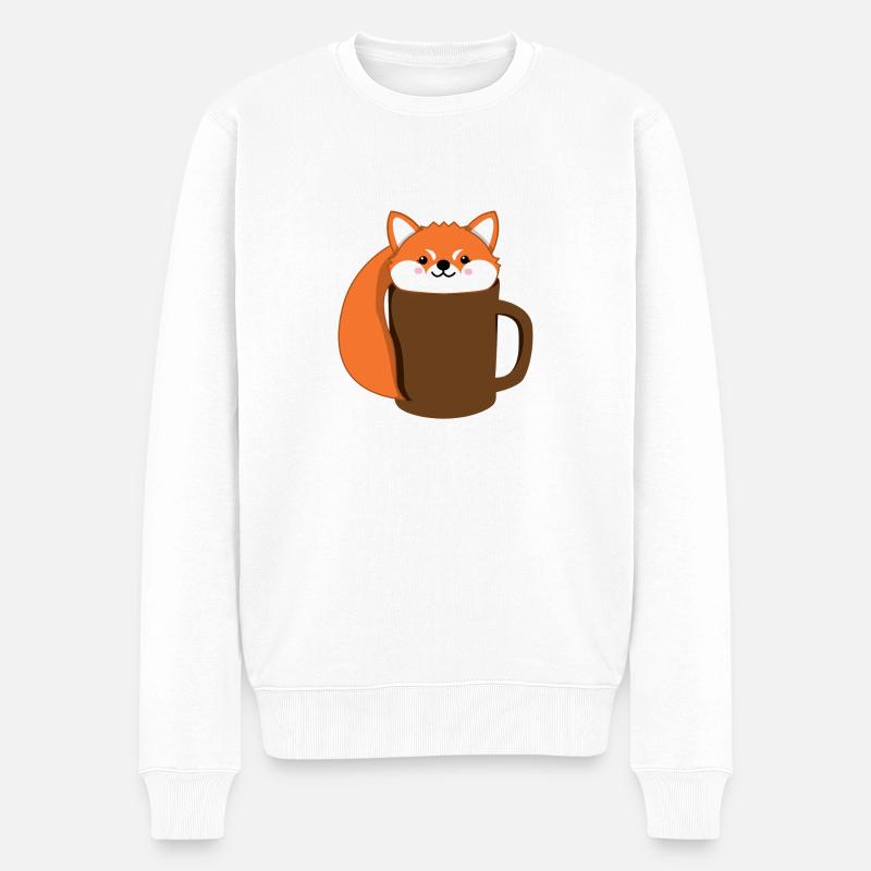 Fuchs - Kaffee - Tase - Comicstyle - Geschenk - Männer Premium Bio Pullover - Weiß