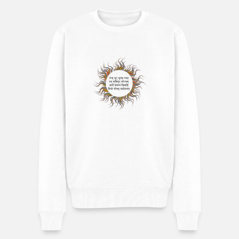Gayatri Sun Mantra - Pull Premium bio Homme - blanc