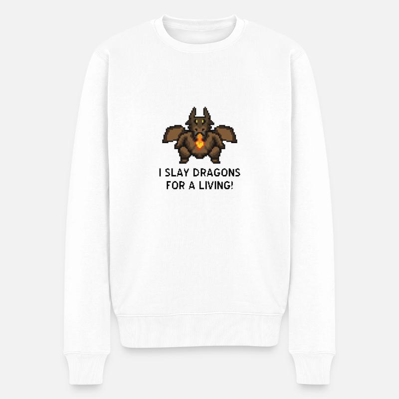 Drachen töten Pixel Gaming - Männer Premium Bio Pullover - Weiß
