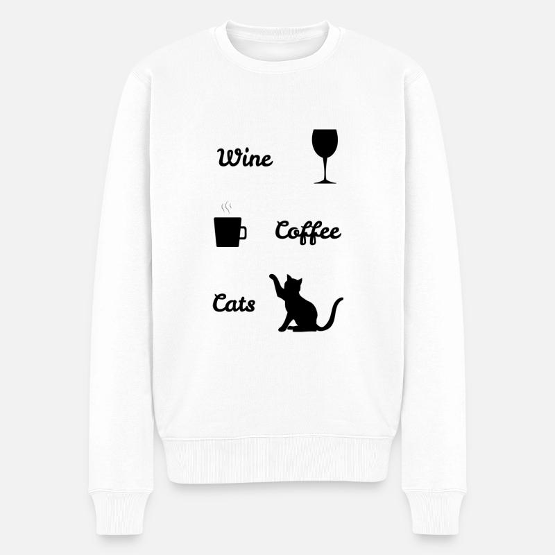 WINE COFFEE CATS : : CADEAU - Pull Premium bio Homme - blanc