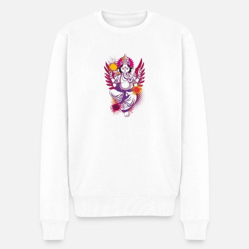 Ganesha farbenfroh dein Glücksgott - Männer Premium Bio Pullover - Weiß