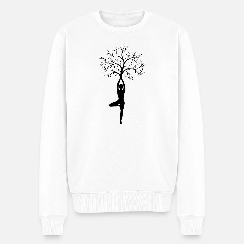 Baumpose Silhouette Yoga - Männer Premium Bio Pullover - Weiß